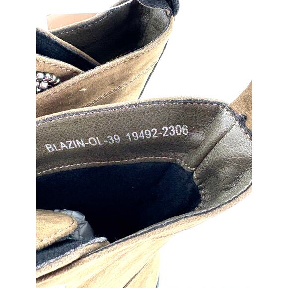 Patrizia Blazin Combat Boots 9 NWT Olive Green Jewel Lace Up Ankle Booties Suede - Picture 9 of 9